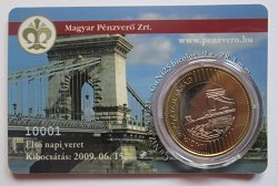 2009. évi első napi veret plasztik kártyában Új 200 forintos érme plasztik kártyában