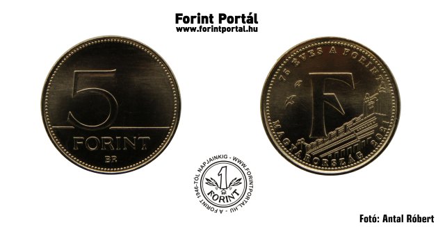 2021-es 5 forint 75 éves a forint F betű - (2021 5 forint)