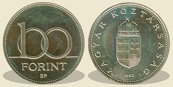 1992-es 100 forintos BU fényesített