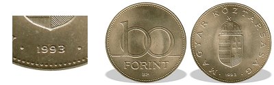 1993-as 100 forint BU fényesített