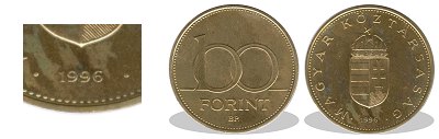 1996-os 100 forint proof tükörveret