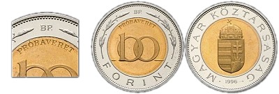 1996-os 100 forint próbaveret PP