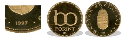 1997-es 100 forint proof tükörveret