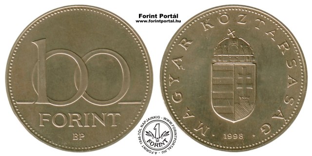 1998-as 100 forintos BU fényesített