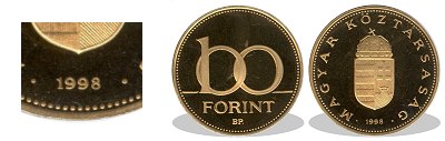 1998-as 100 forint proof tükörveret