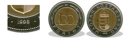 1998-as 100 forint Bi-metl BU fnyestett