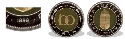 1999-es 100 forint proof tükörveret