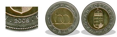 2008-as 100 forint Bi-metl BU fnyestett