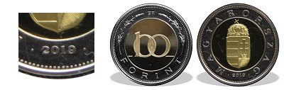 2019-es 100 forint proof tükörveret
