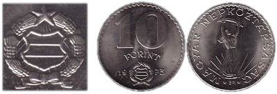 1973-as 10 forint a címerben a szín nincs jelölve