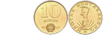 1989-es 10 forint Magyar Népköztársaság címer Magyar Köztársaság körirat