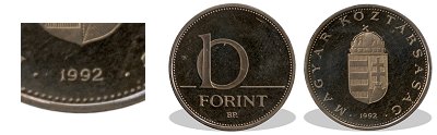 1992-es 10 forint proof tükörveret