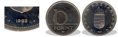 1993-as 10 forint proof tükörveret
