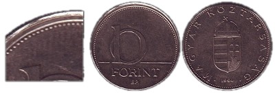1994-es 10 forint hibás félrevert