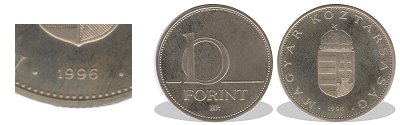 1996-os 10 forint proof tükörveret