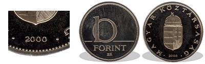 2000-es 10 forint proof tükörveret