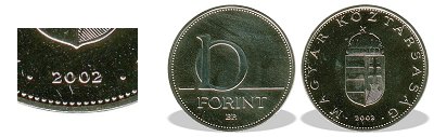 2002-es 10 forint BU fényesített
