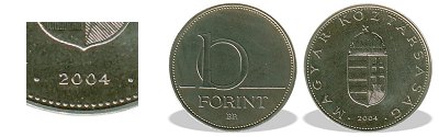 2004-es 10 forint BU fényesített