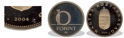 2004-es 10 forint proof tükörveret