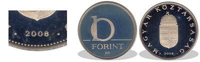 2008-as 10 forint proof tükörveret