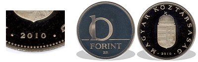 2010-es 10 forint proof tükörveret