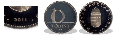2011-es 10 forint proof tükörveret