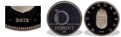 2012-es 10 forint proof tükörveret