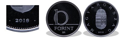 2016-os 10 forint proof tükörveret