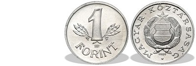 1989-es 1 forint Magyar Népköztársaság címer Magyar Köztársaság körirat próbaveret