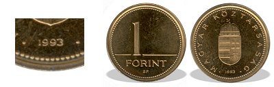1993-as 1 forint proof tükörveret