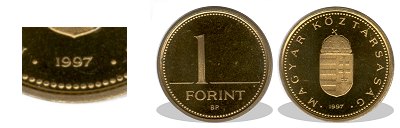 1997-es 1 forint proof tükörveret