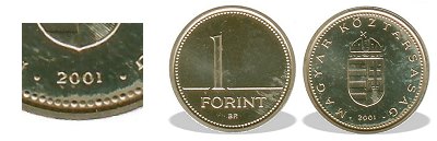 2001-es 1 forint BU fényesített