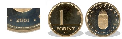 2001-es 1 forint proof tükörveret
