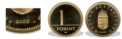 2002-es 1 forint proof tükörveret