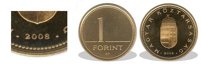 2008-as 1 forint proof tükörveret