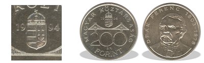 1994-es 200 forint BU fnyestett
