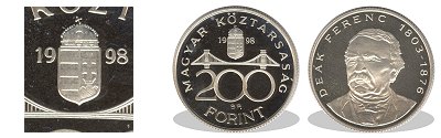 1998-as 200 forint proof tkrveret