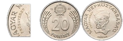1982-es 20 forint Dózsa próbaveret