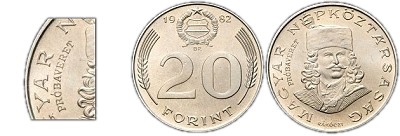 1982-es 20 forint Rákóczi próbaveret