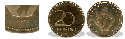 1993-as 20 forint proof tükörveret