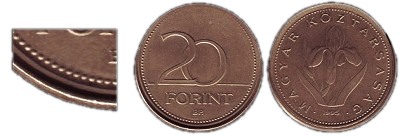 1995-ös 20 forint hibás félrevert