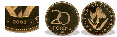 2003-as 20 forint proof tükörveret