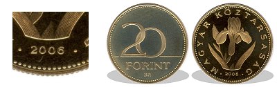 2006-os 20 forint proof tükörveret