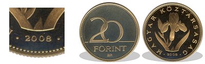 2008-as 20 forint proof tükörveret