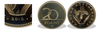 2010-es 20 forint proof tükörveret