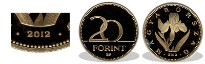 2012-es 20 forint proof tükörveret