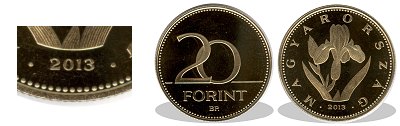 2013-as 20 forint proof tükörveret