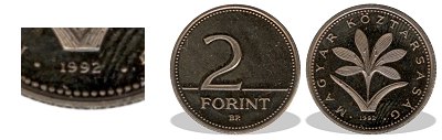 1992-es 2 forint proof tükörveret