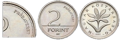 1992-es 2 forint próbaveret PP