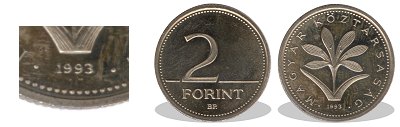 1993-as 2 forint proof tükörveret